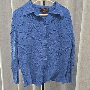 Pleats‎ Collection Gorgeous Royal Blue Textured Button Down Shirt